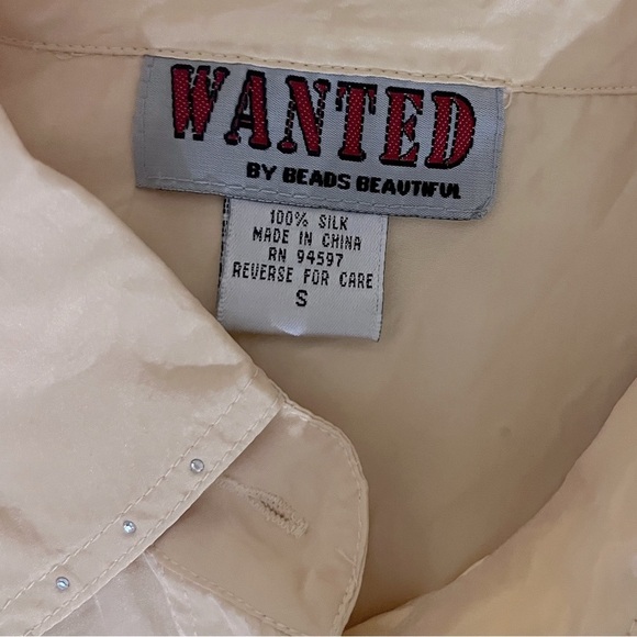 Cream 100% Silk Crystal Rhinestone Blouse - Picture 6 of 7